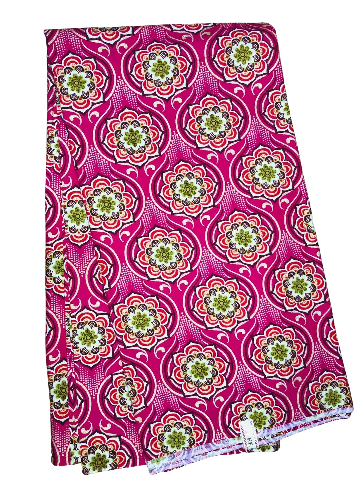 Pink Orange Green Gold Triple Flowers Ankara African Print Fabric 6 Yards