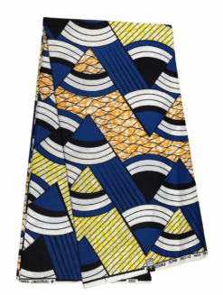 Blue Black White Orange Yellow Round Peaks Ankara African Print Fabric 6 Yards