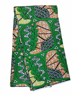 Green Orange Yellow Black White Blossom Ankara African Print Fabric 6 Yards