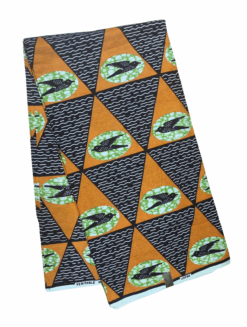 Orange Green Black White Speed Bird Air Afrique Triangles Ankara African Print Fabric 6 Yards