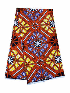 Orange Purple Yellow Black White Geometric Ankara African Print Fabric 6 Yards