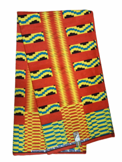 Orange Yellow Black Blue Obi Nkye Kente Ankara African Print Fabric 6 Yards