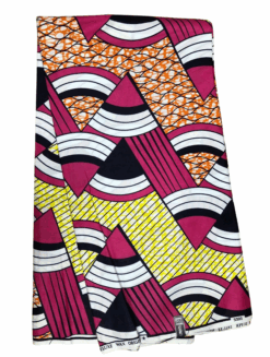Pink Black White Orange Yellow Round Peaks Ankara African Print Fabric 6 Yards