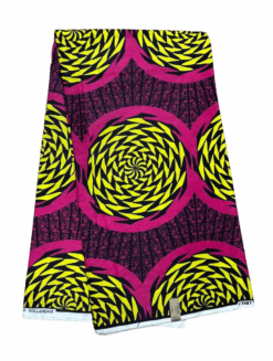 Pink Black Yellow Circle Disc Ankara African Print Fabric 6 Yards