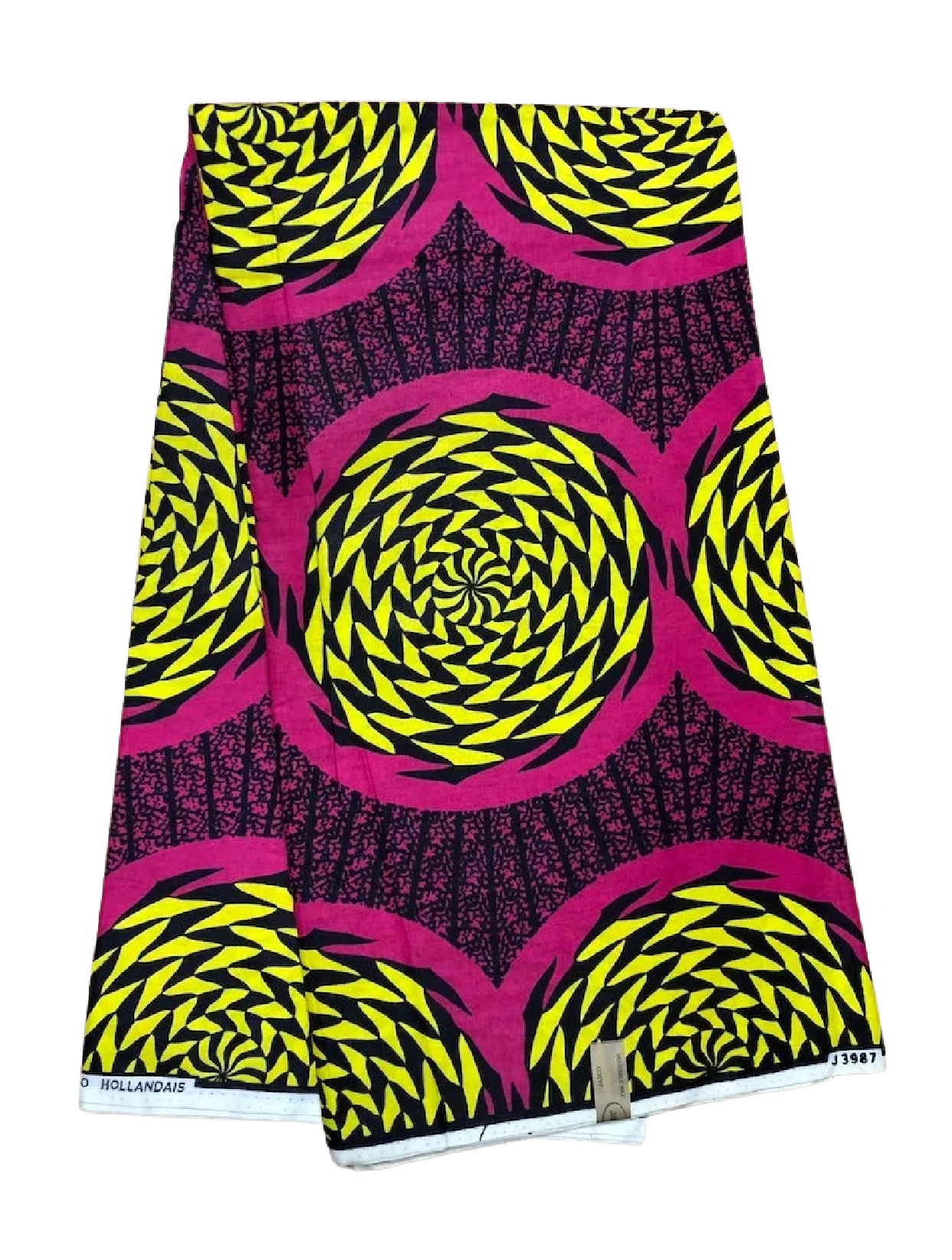 Pink Black Yellow Circle Disc Ankara African Print Fabric 6 Yards