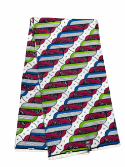 White Pink Blue Green Black Diagonal Ankara African Print Fabric 6 Yards