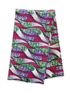 Pink Green Blue Purple Swirl Waves Ankara African Print Fabric 6 Yards
