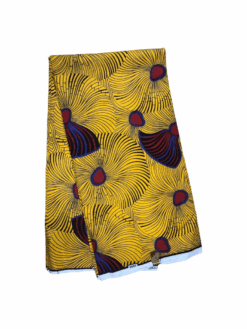 Yellow Red Blue Black Hand Fan Floating Ankara African Print Fabric 6 Yards