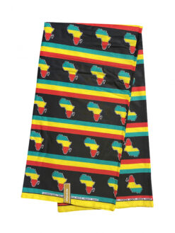 Black Green Red Yellow Map of Africa Ankara African Print Fabric 6 Yards