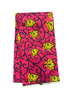 Pink Black Yellow Flower Vines Ankara African Print Fabric 6 Yards