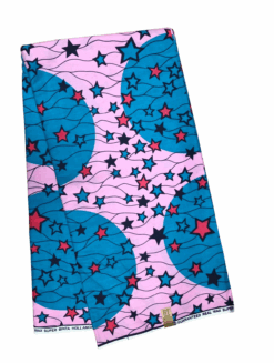 Pink Blue Black Mini Mini Stars Ankara African Print Fabric 6 Yards