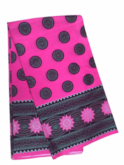 Pink Burgundy Green Spiked Circles African Ankara Print Fabric 6 Yards