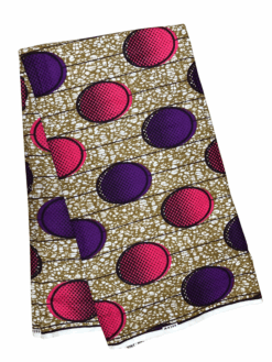 Brown Pink Purple Black White Ovals In A Row Ankara African Print Fabric 6 Yards