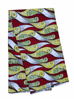 Red Green Yellow Black White Swirl Rolls Waves Ankara African Print Fabric 6 Yards