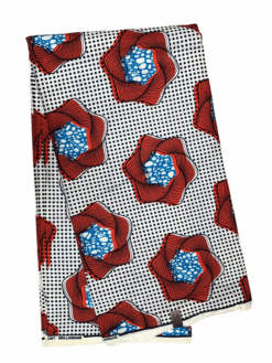 White Orange Blue Black Polka Dot Spiral Flower Ankara African Print Fabric 6 Yards