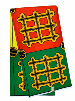 Yellow Green Orange Black Pound Hashtag Ankara African Print Fabric 6 Yards