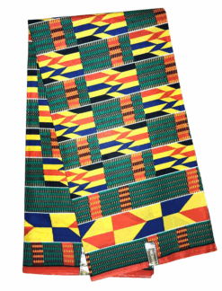 Yellow Orange Blue Green Black White Akyem Kyemfere Kente Ankara African Print Fabric 6 Yards