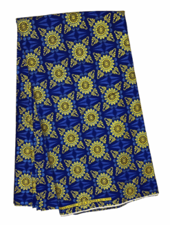 Blue Gold Black Flower Pointed Diamond Ankara African Print Fabric 6 Yards
