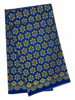 Blue Gold Black Sun Flower Ankara African Print Fabric 6 Yards