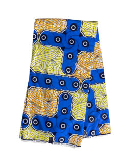 Blue Orange Yellow Black White Yarn Swirl Circles Ankara African Print Fabric 6 Yards