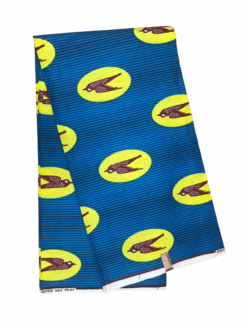 Blue Yellow Brown White Speed Bird Air Afrique Ankara African Print Fabric 6 Yards