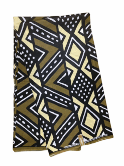 Green Olive Tan White Medium Mud Cloth Ankara African Print Fabric 6 Yards