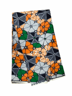 Green Orange Black White Triangles Cluster Ankara African Print Fabric 6 Yards