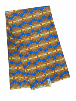 Orange Blue White Brown Gold Sunny Delight Glitter Ankara African Print Fabric 6 Yards