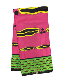 Pink Green Yellow Black Big Lips Ankara African Print Fabric 6 Yards
