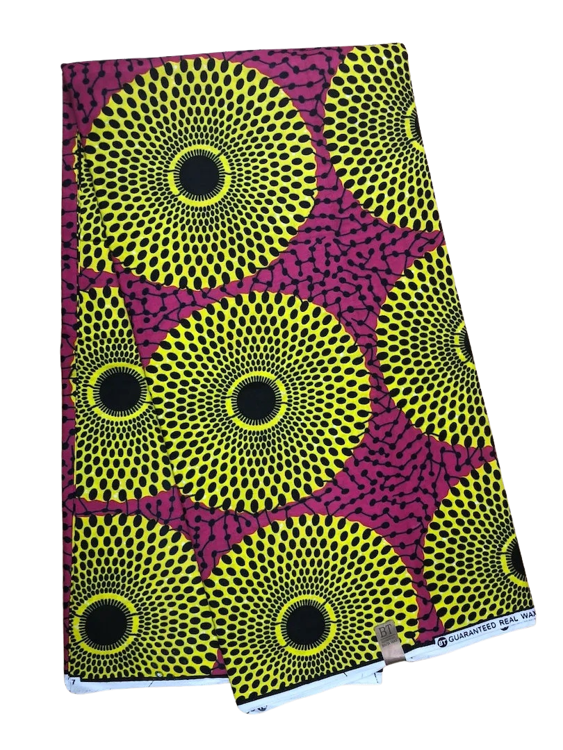 Pink Yellow Black Grande Target Plaque Nsu Bura African Ankara Print Fabric 6 Yards