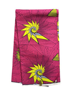 Pink Yellow Black White Spinner Spiked Ankara African Print Fabric 6 Yards