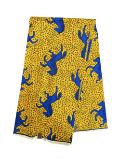 Yellow Blue Black Horses Ankara African Print Fabric 6 Yards