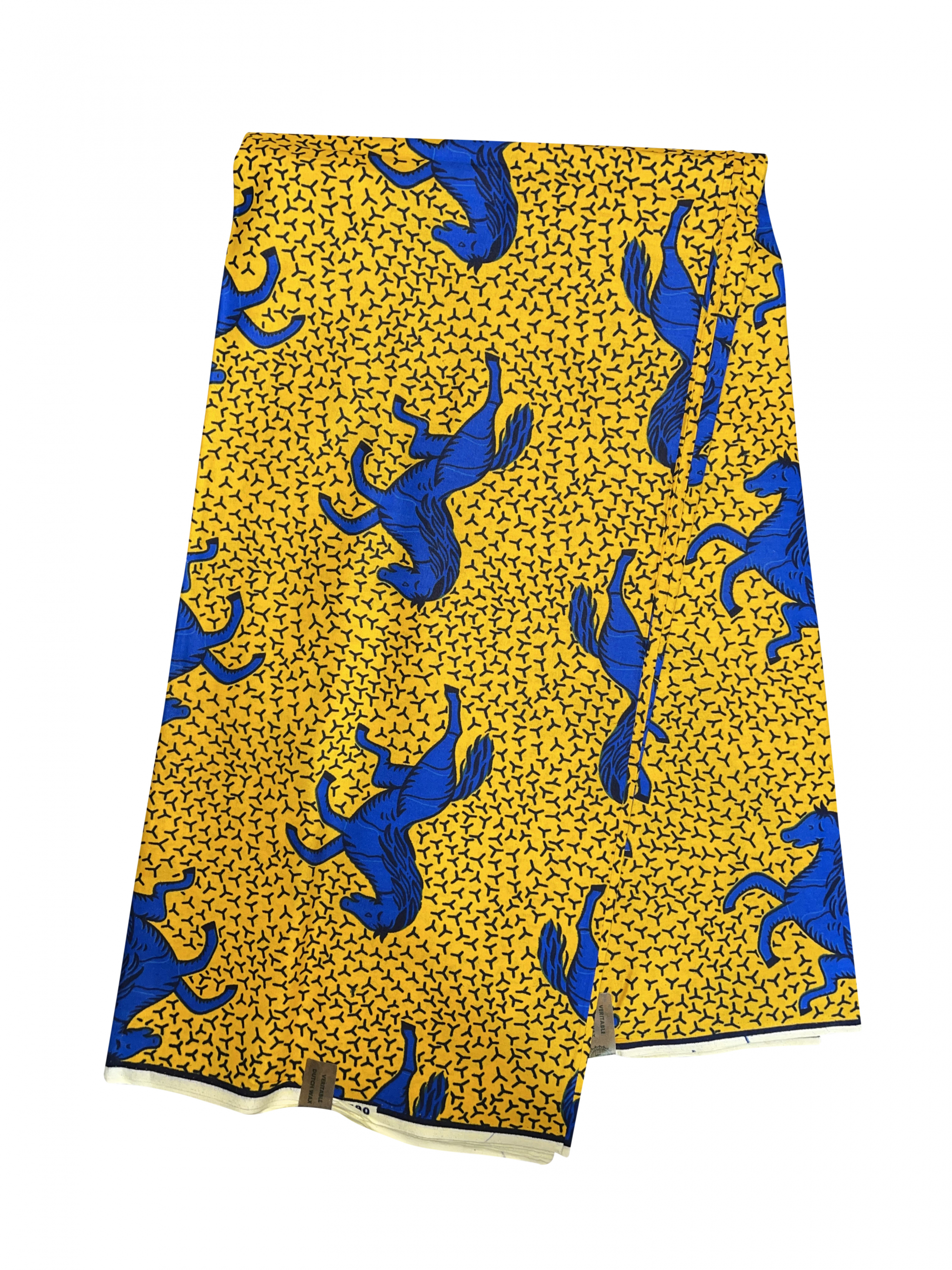 Yellow Blue Black Horses Ankara African Print Fabric 6 Yards
