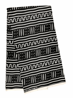 Black White Squiggly Lines Dots Mud Cloth Ankara African Print Fabric 6 Yards