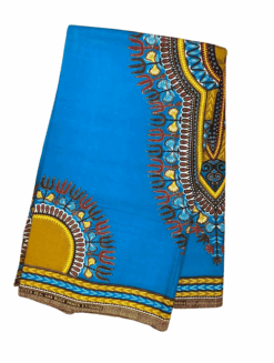 Blue Brown Burgundy Tan White Dashiki Ankara African Print Fabric 6 Yards