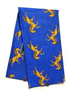 Blue Yellow Black Horses Ankara African Print Fabric 6 Yards