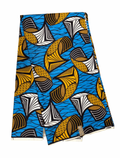 Blue Brown Black White Swirl Twist Ankara African Print Fabric 6 Yards