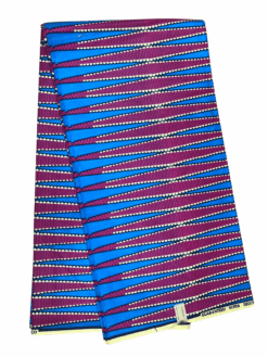 Blue Pink White Nkrumah Pencil Ankara African Print Fabric 6 Yards