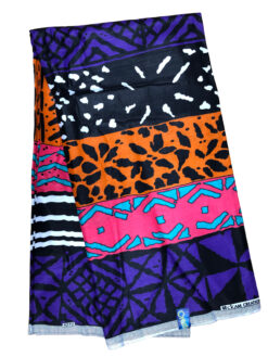 Purple Black White Orange Pink Teal Stacked Mud Cloth Ankara African Print Fabric 6 Yards