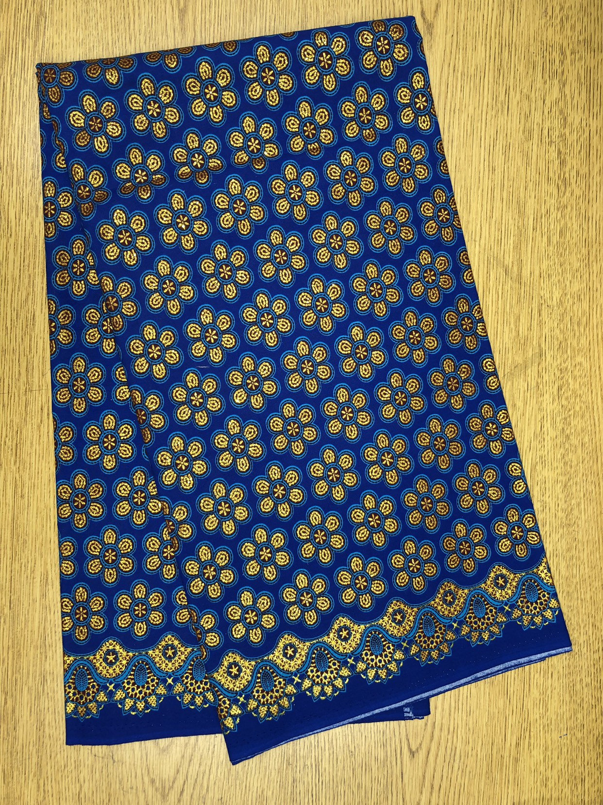 Per Yard Blue Gold Black Sun Flower Ankara African Print Fabric 1 Yard All Things Ankara Shop