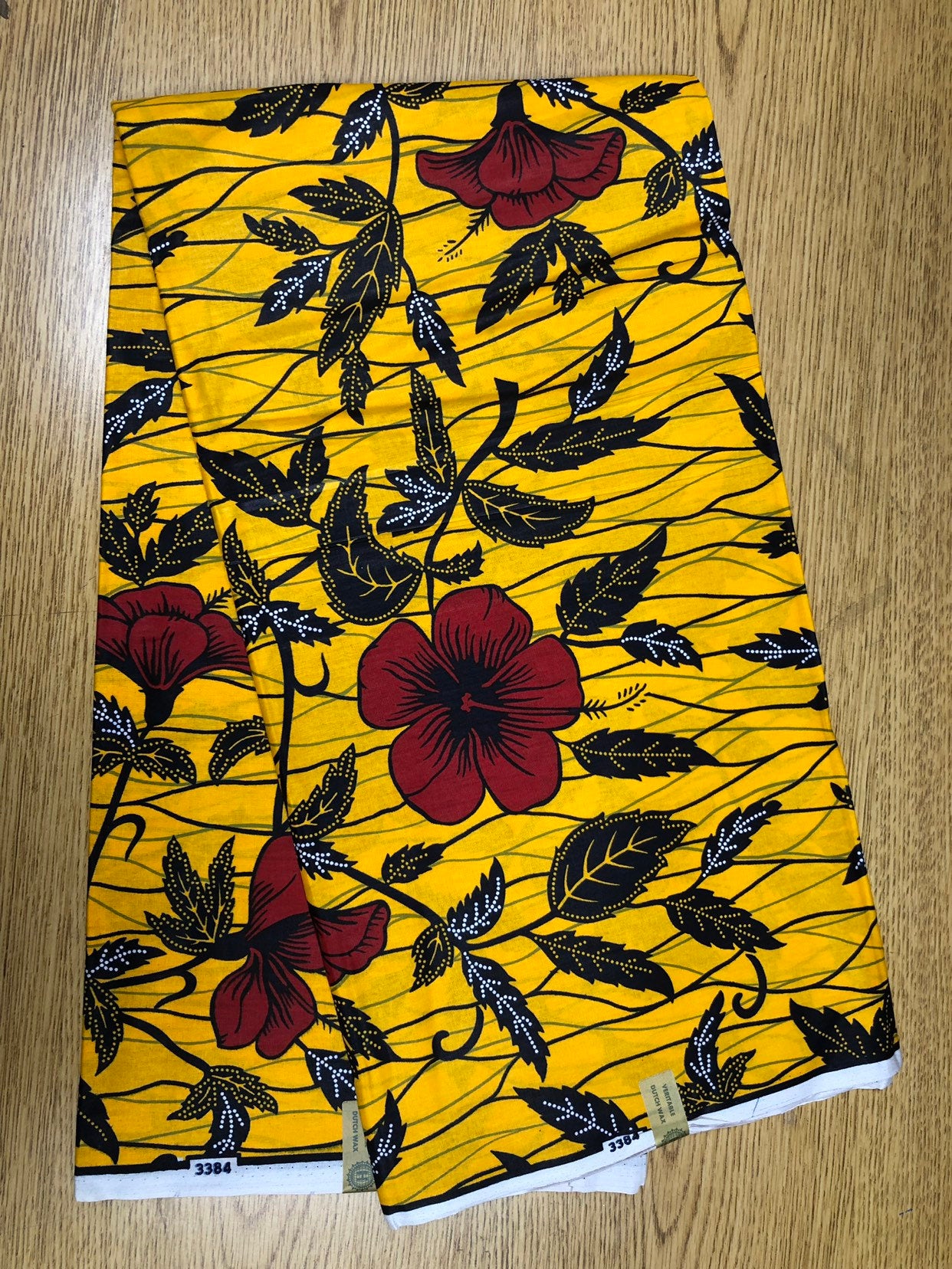 Per Yard Red Yellow Black White Hibiscus Topizo Flower Ankara African Print  Fabric 1 Yard