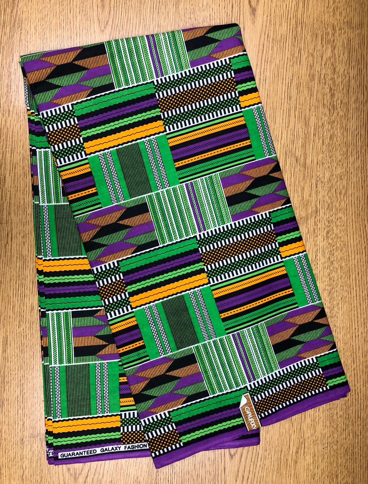 Yellow Blue Purple Black White Akyem Kyemfere Kente Ankara African