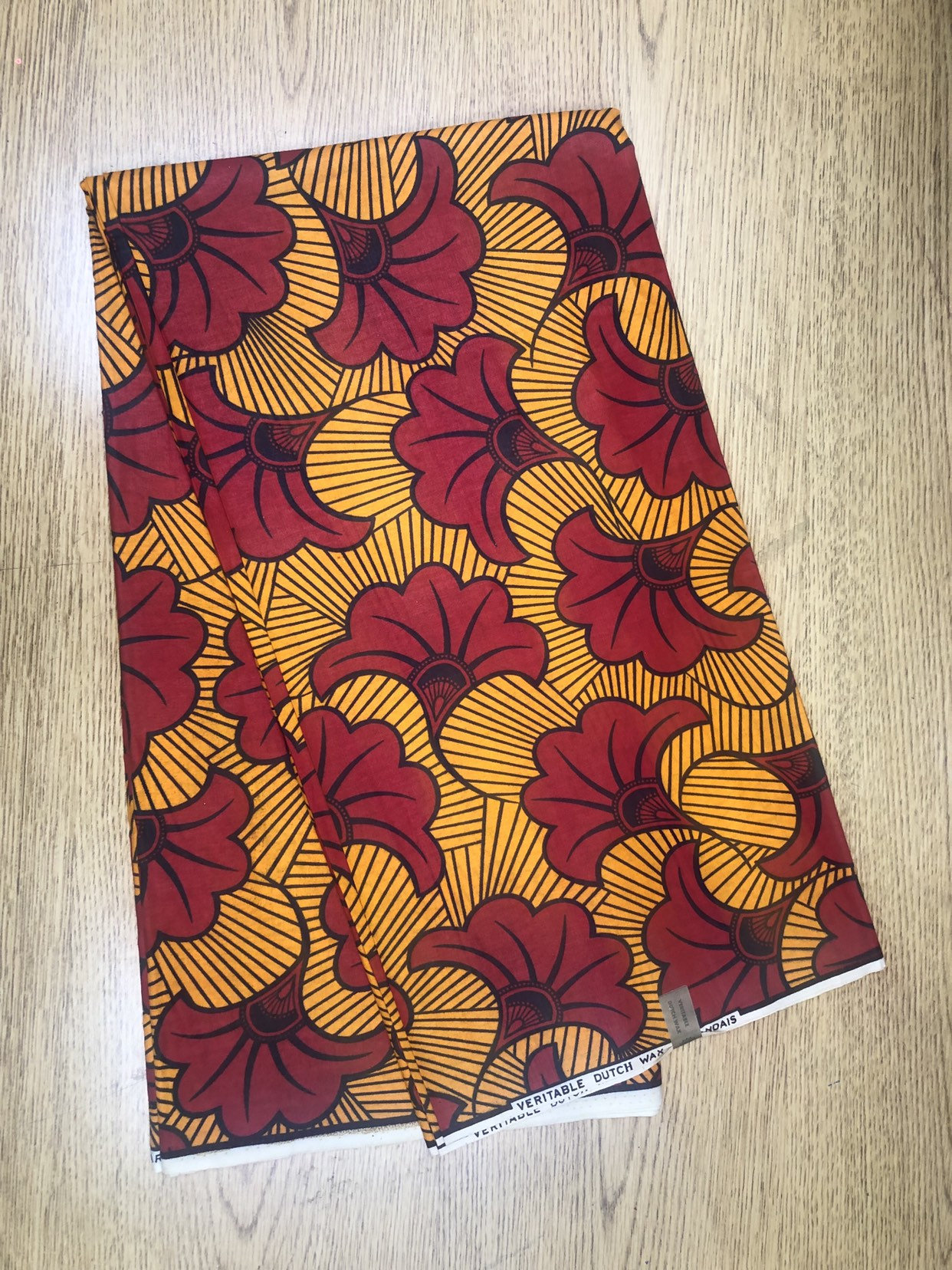 Red Yellow Black Flowers Ankara African Print Fabric 6 Yards