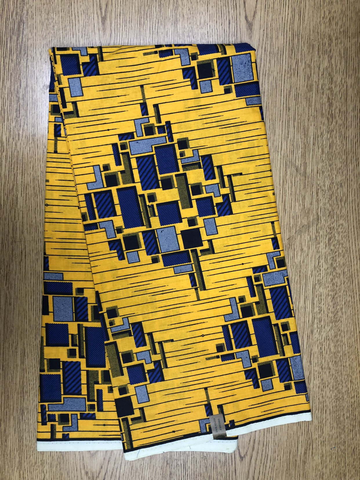Yellow Blue Black Blocks Ankara African Print Fabric 6 Yards