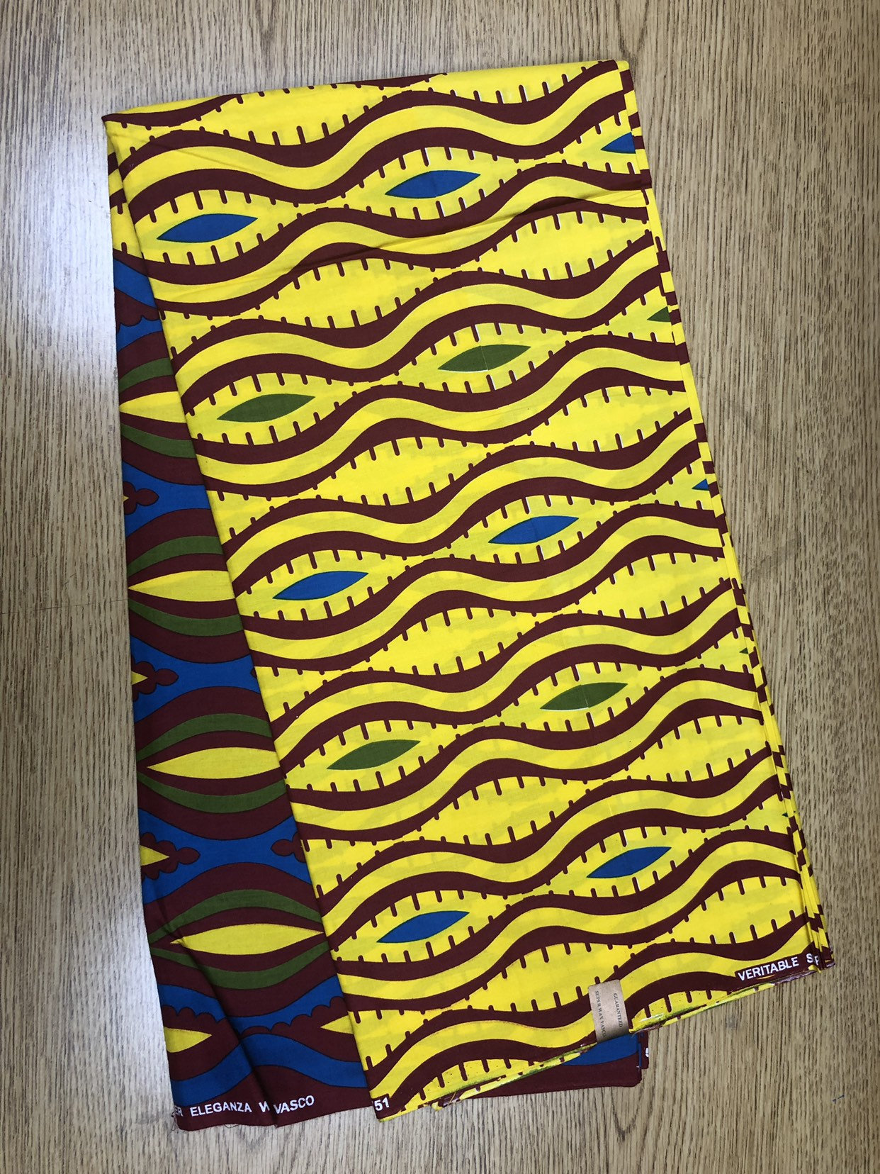 Yellow Red Green Blue Waves Ankara African Print Fabric 6 Yards