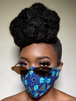 Blue Black Gold Glitter Pentagon Ankara African Print Face Mask
