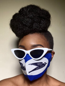Blue Black White Speed Bird Ankara African Print Face Mask