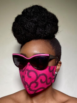 Pink Black Macaroni Conseille Advice Ankara African Print Face Mask