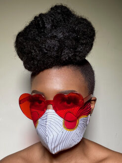 White Black Red Yellow Hand Fan Ankara African Print Face Mask