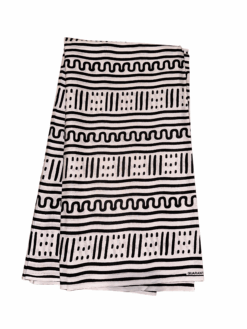 White Black Squiggly Lines Dots Mud Cloth Ankara African Print Fabric 6 Yards